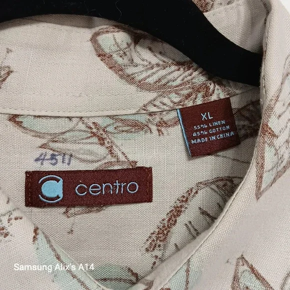 Centro Men's XL Hawaiian Shirt Linen Cotton Floral Aloha Beach Boho Casual - Picture 8 of 9